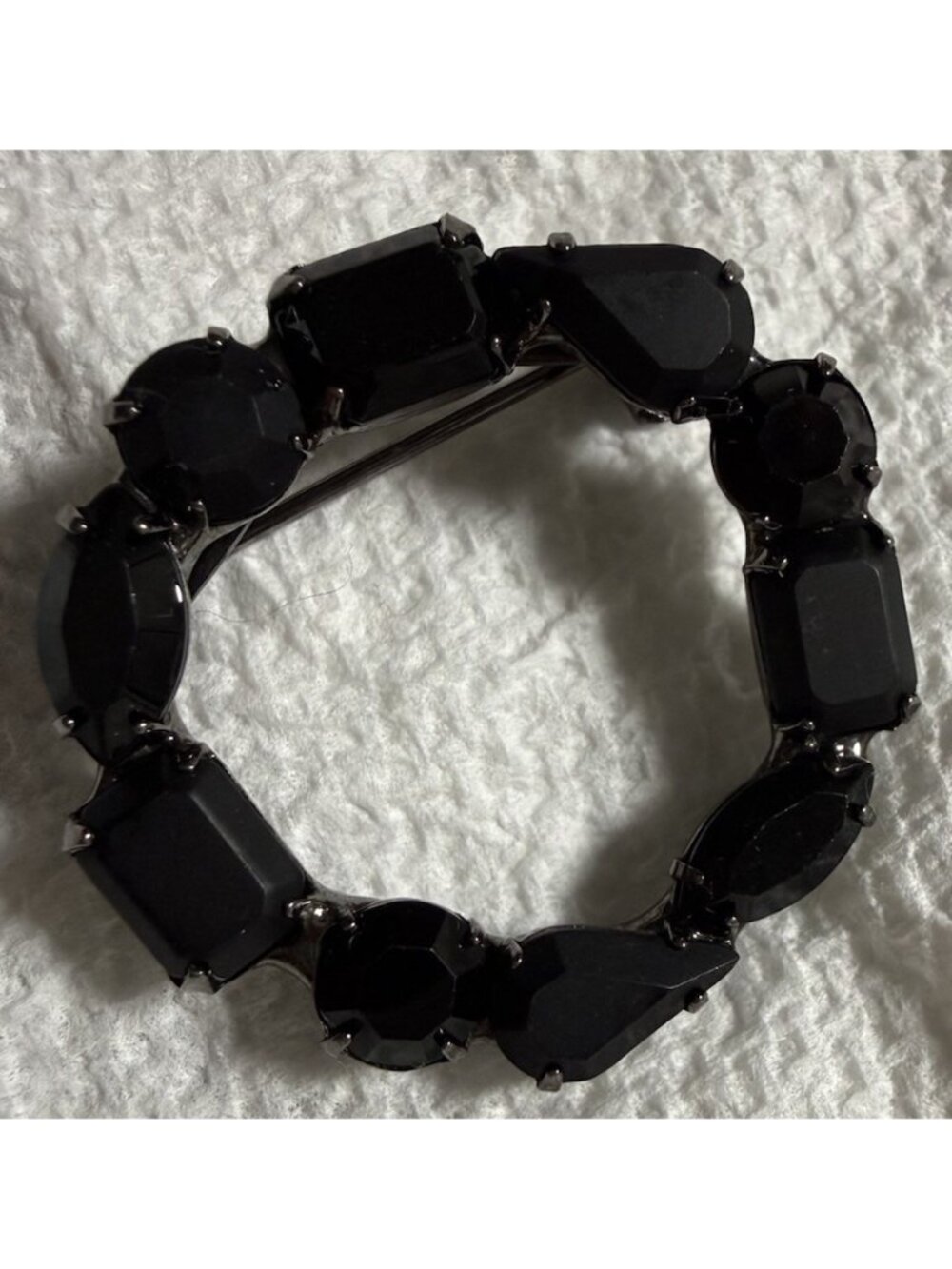 Victorian Melted Faceted “French Jet” Glass Mourning Brooch Wreath Gift